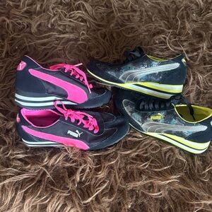 Women Vintage Puma Wedge heel sneakers. Black/ Pink/Silver. 2 pair. Size 7 both